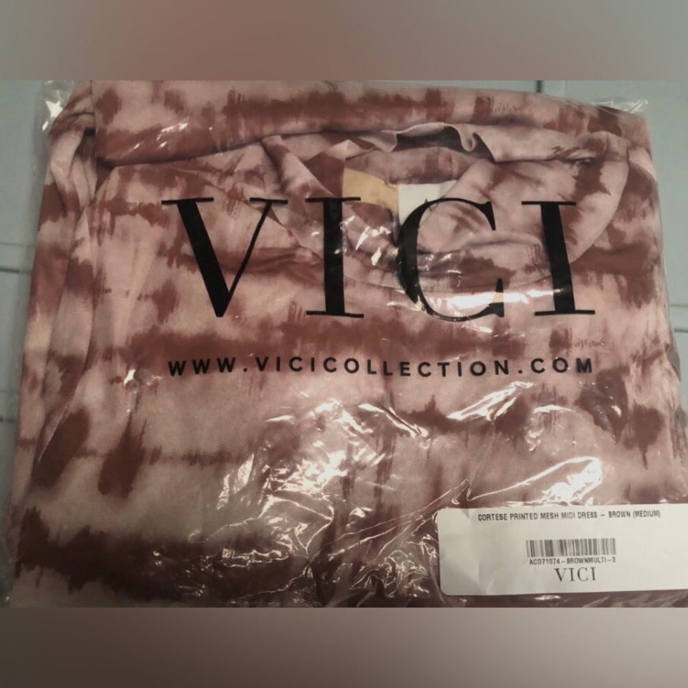 VICI Cortese print mesh fitted midi dress w/mock neckline,back split NEW RE $69 - Picture 7 of 11